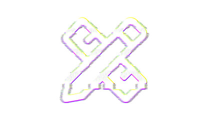Icon pencil ruler is distorted. Glitch. Noise, chromatic aberration, geometric distortion