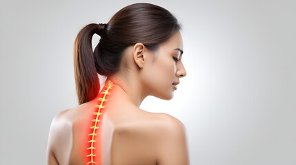 Women feel Pain in a back Isolated on transparent background.