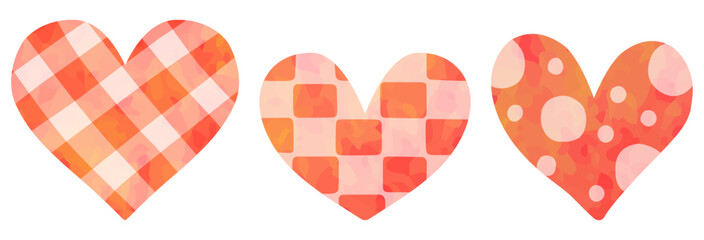 模様の入ったハートのイラストセット 赤色 ベクター素材