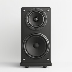 A sleek black speaker featuring dual drivers, perfect for enhancing audio experiences in modern interiors.