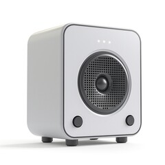 Fototapeta premium A sleek white audio speaker showcasing a modern design with a minimalist aesthetic, perfect for contemporary spaces.