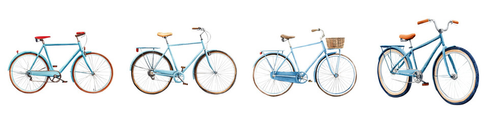 Vintage inspired bicycles in diverse styles colors and designs parked on urban street or sidewalk  Retro styled bikes representing different eras and transportation modes for city living and leisure