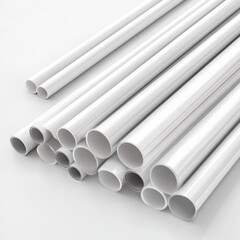 PVC pipes arranged in a random layout showcasing raw materials for construction projects