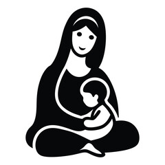 Mother holding baby silhouette vector illustration on white background