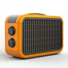Fototapeta premium A vibrant orange retro-style heater, featuring a sleek design with black accents and two control knobs.