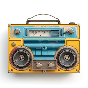 recommend clip art: Vintage boombox with a retro color scheme of blue and yellow, showcasing nostalgic charm.