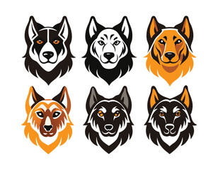 Fototapeta premium Six color Dog Breed Head Vector Silhouettes For Icon Sets