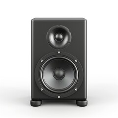 Obraz premium A sleek, modern black speaker design featuring a large bass driver and a smaller tweeter, perfect for high-quality sound.