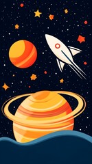 Naklejka premium A poster of a rocket flying through space with a planet