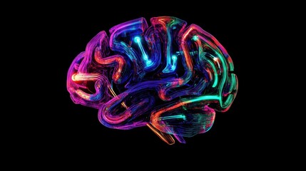 Colorful fractal brain with luminous pathways, representing data processing and futuristic technology