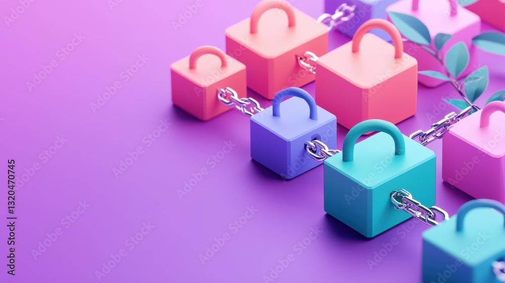 Poster a group of interconnected padlock icons forming a chain, representing layers of security and data pr