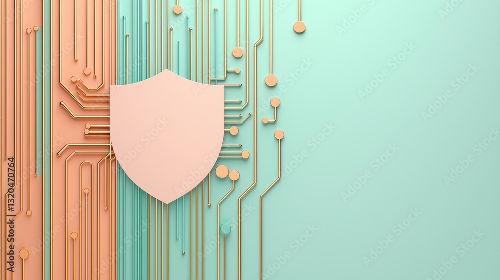 Poster a shield icon composed of interconnected circuit boards and digital components, symbolizing advanced