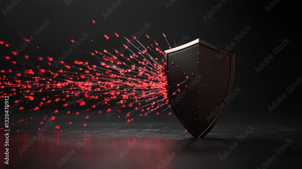 Poster a dynamic shield icon deflecting a stream of malicious code represented by red arrows, visualizing a