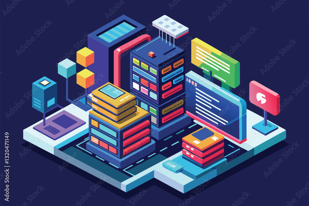 Poster a vibrant isometric cityscape showcases customizable elements and source code detailing in a digital
