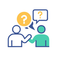 Business conversation with question icons