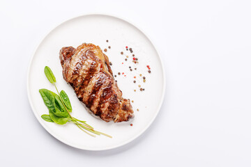 A perfectly cooked striploin steak with a juicy, tender texture