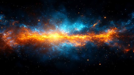 Obraz premium Fiery Nebula in Deep Space Cosmic Clouds of Orange and Blue Gas
