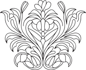 Elegant Vintage Damask Floral Pattern, Ornate Black & White silhouette vector Design for Decorative & Textiles