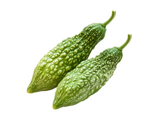melon bitter or gourd vegetables, fresh green on transparent background close up view, coseup studio shot