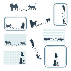 足跡をつけながら歩く犬と猫のシルエットセット