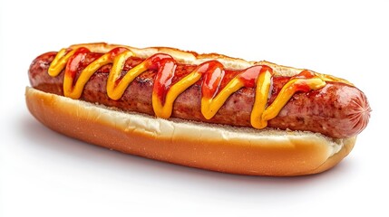 A delicious hot dog with ketchup and mustard.