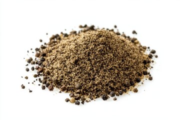 Ground black pepper displayed on a clean white background for culinary inspiration