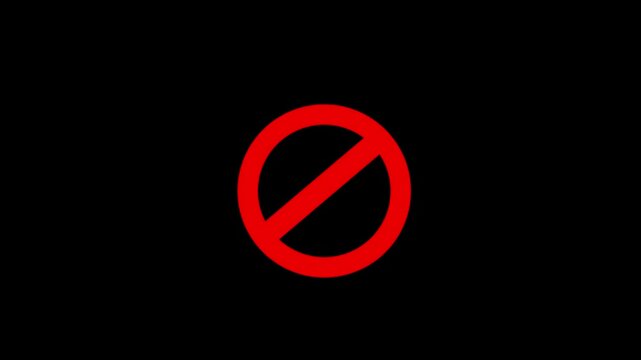 4K Background Stop sign red icon. warning or no entry forbidden circle and line symbol. Attention sign with digital glitch effect. 4k video.