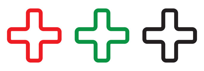 First aid icon,  Green, Red, Black First aid symbol vector design plus icon. EPS 10.