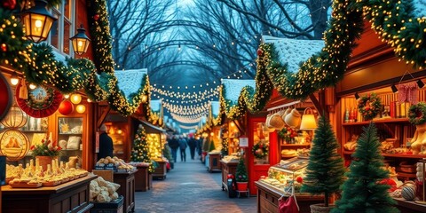 Charming holiday market, twinkling lights, artisan crafts, christmas market, joy