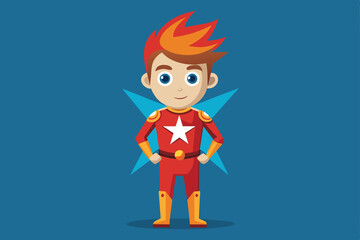 A cheerful starman character stands confidently with hands on hips, showcasing his vibrant costume, Starman Customizable Cartoon Illustration