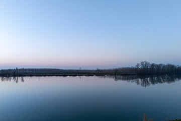Overlooking Po River at sunset in San Nazzaro, Monticelli D'Ongina, Piacenza, Italy