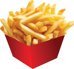Crispy Golden French Fries in Red Container Emphasizing texture, color, and container