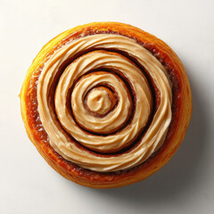 Fototapeta premium Irresistible cinnamon roll with a creamy frosting positioned in a gorgeous flat-lay style for sweet treat lovers and foodies