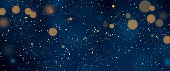Mesmerizing Midnight Opulence Abstract Background with Golden Constellations, Radiant Light Rays, and Deep Navy and Gold Bokeh, Banner