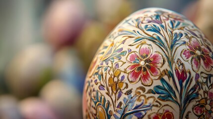 Fototapeta premium Close Up of an Ornate Decorated Egg with Floral Pattern