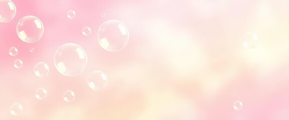 Floating pastel bubbles against a soft pink and yellow anime-style backdrop, japanese, dreamy