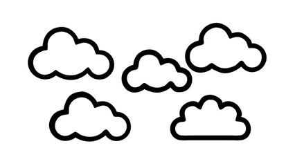 Obraz premium Five Fluffy White Clouds Drift Peacefully Across A Bright Blue Sky, A Simple Yet Charming Illustration Of A Serene Day, Bold Outlines Against A Clean Background