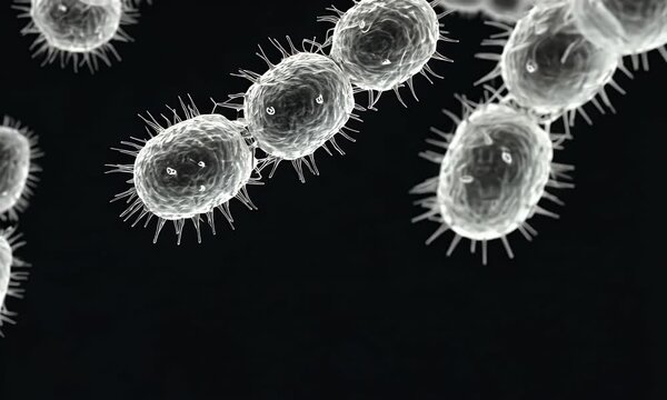 Microscopic view of bacteria showcasing cellular structures and appendages.
