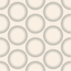 Black grey dotted simple circle pattern on beige background. Empty circles. Design element for logo, web pages, prints, posters, template.