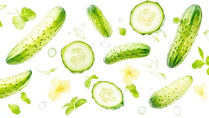 Fresh Cucumber Slices & Pieces Isolated