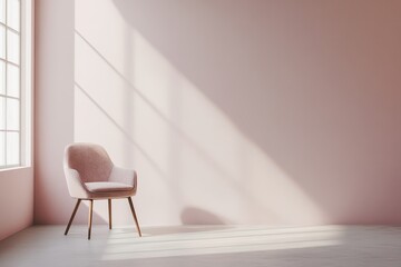Pink Armchair in a Minimalist Room with Sunlight