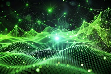 Abstract Green Particle Network: Futuristic Digital Wave Background