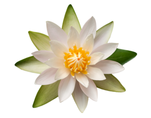 Close up of a water lily isolated on transparent background, top view, high quality picture