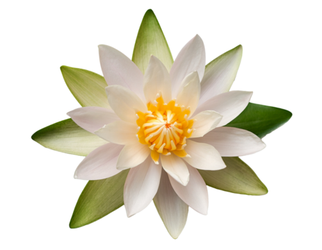Close up of a water lily isolated on transparent background, top view, high quality picture