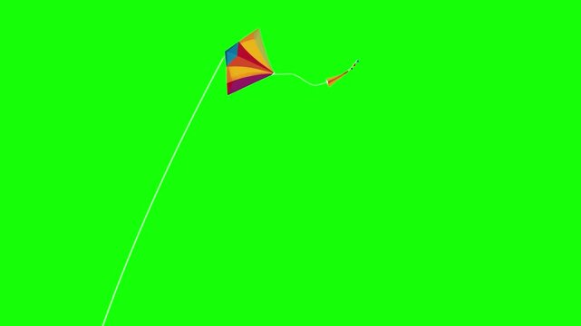 Multicolored kite with long tail moves on screen, cartoon, footage, mockup, loop, chromakey