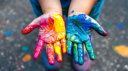 Colorful Child Hands Paint Creativity Art Playful Joyful