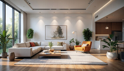 Fototapeta premium Minimalist Living Room with Lush Indoor Plants