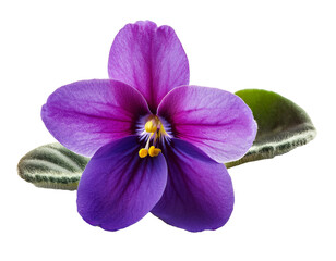 African violet flower isolated on transparent background, high quality picture