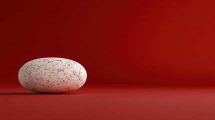 A minimalist digital art representation of a white egg on a bold red background symbolizing healthcare sector stocks