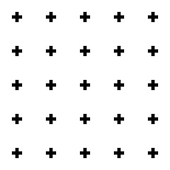 A grid of black plus signs (+) evenly spaced on a white background, creating a simple repeating pattern.